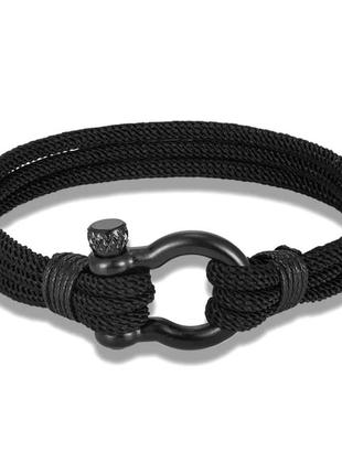 Браслет потрійний із паракорду з карабіном регульований (канат, шнур, мотузка, трос) чорний, унісекс wuke