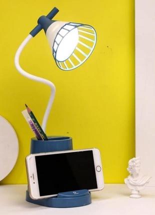 Лампа на гнучкій ніжці desktop lamp el-2176 синій з функцією powebank 1200mah, тримачем телефону