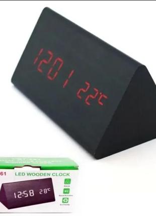 Настільний електронний годинник із червоною підсвіткою, термометром, будильником vst861-1 6661 фото