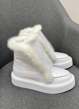 Білі високі хайтопи черевики norka 🐀 натуральна шкіра пітон хутро норка