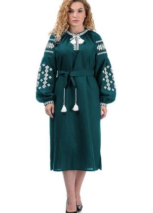 Длинная рубаха-платье с настоящей вышивкой в комплекте "бусы, браслет, серьги, поясок"3 фото