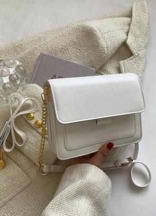 Женская классическая сумочка через плечо кросс-боди белая7 фото