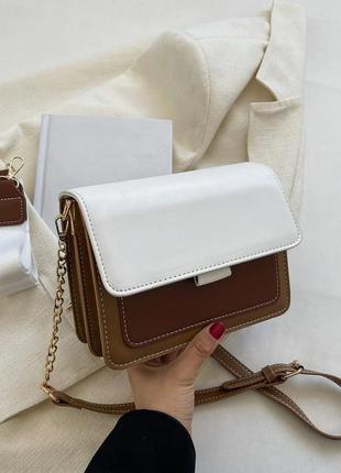 Женская классическая сумочка через плечо кросс-боди коричневая2 фото
