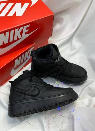 Кроссовки ботинки зимние nike air force 1 gore-tex black fur
