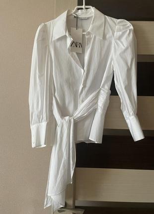 Сорочка блуза zara з об'ємними рукавами5 фото