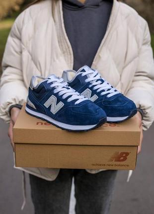 Кроссовки женские зимние мех new balance 574 mid blue fur1 фото