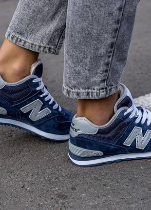 Кросівки жіночі зимові хутро new balance 574 mid blue fur6 фото