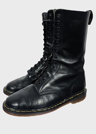 Dr. martens кожаные высокие винтажные черные ботинки, берцы (made in england)