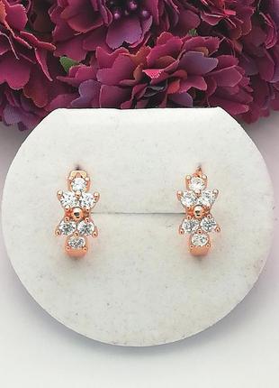 Серьги с фианитами медицинское золото, медзолото, позолота 18к