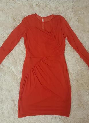 Платье мини с длинным рукавом, красное, сетка4 фото