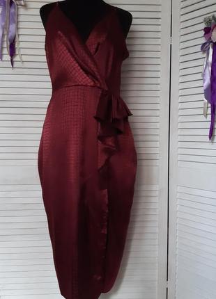 Плаття в білизняному стилі з розрізом спереду, гашем, бордо, марсала new look2 фото