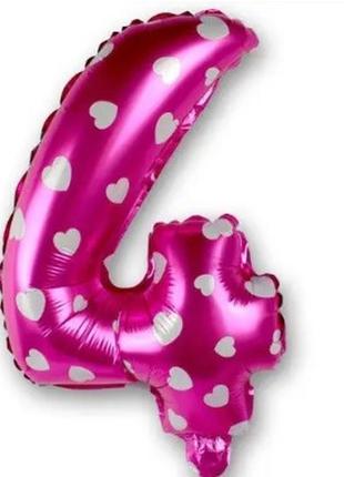 Шар цифра 4 рожева, довжина 70см, (без гелію), фольга
