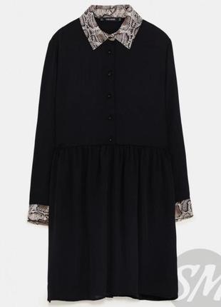 Zara в наличии женское шифоновое платье размер xs/s черное платье с воротником на длинном рукаве нарядное маленькое стильное zara4 фото