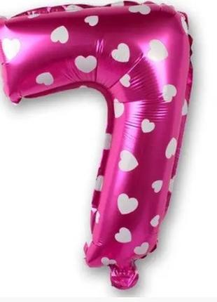 Шар цифра 7 рожева, довжина 70см, (без гелію), фольга