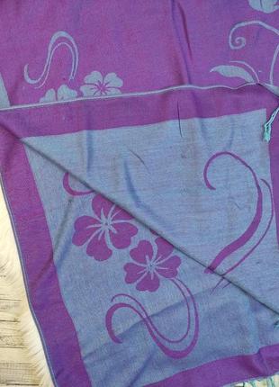 Женский двухсторонний шарф cashmere кашемировый тонкий с бахромой синий фиолетовый 170х70 см2 фото