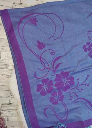 Женский двухсторонний шарф cashmere кашемировый тонкий с бахромой синий фиолетовый 170х70 см5 фото