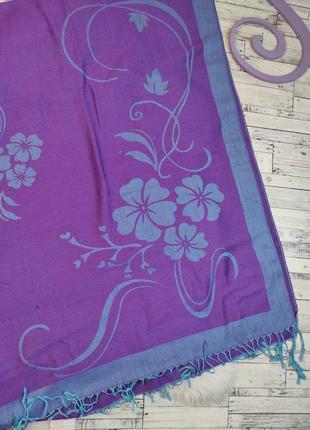 Женский двухсторонний шарф cashmere кашемировый тонкий с бахромой синий фиолетовый 170х70 см4 фото