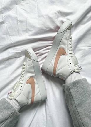 Женские высокие кожаные кроссовки,кеды nike blazer mid vintage 77"white/pink"#найк