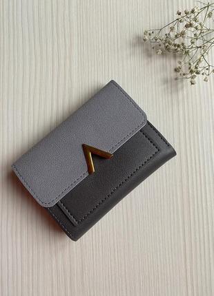 Женский кошелек- портмоне из эко кожи матовый серый1 фото