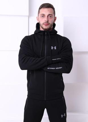 Теплий, зимовий, чорний спортивний костюм under armour