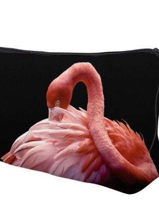 Новая трендовая модная черная вместительная косметичка розовый фламинго 3д