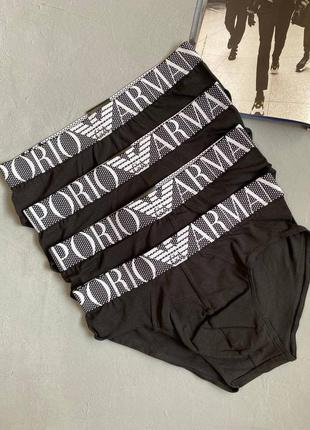 Мужской набор трусов armani ( брифы) 4 шт black +  фирменная коробка