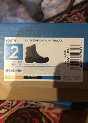 Дитяче зимове взуття, чоботи, черевики columbia youth rope tow iii waterproof оригінал3 фото
