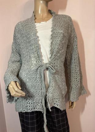 Качественный серый ажурный кардиган/l/brend hand made
