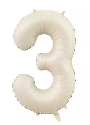 Шарик цифра 3 кремовая радужная, длина 70см, (без гелия), фольга