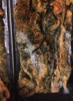 Кожаная куртка натуральная кожа натуральный мех с капюшоном эффект меховой жилетки2 фото