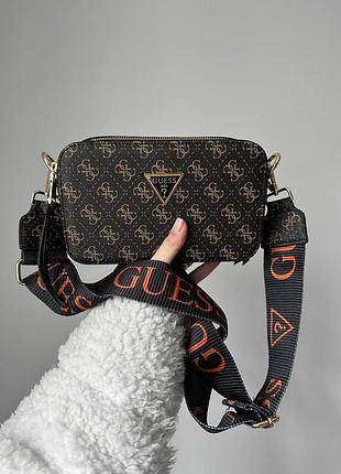 Жіноча темно коричнева сумка з ремнем через плече guess 🆕невеличка сумка кросс боди