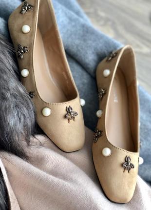Бежевые лодочки балетки/хит весны/в стиле gucci2 фото