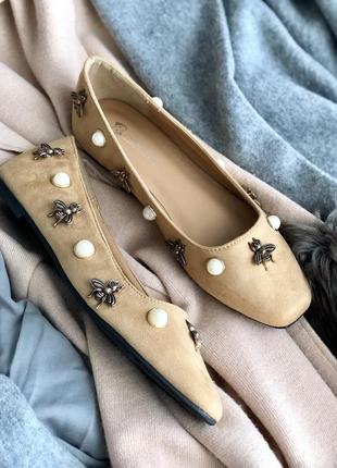 Бежевые лодочки балетки/хит весны/в стиле gucci4 фото