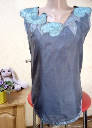 Винтажная шелковая блуза с коротким рукавом1 фото