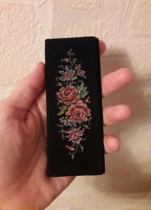 Petit point винтаж вышитый футляр  для расчески с  зеркалом