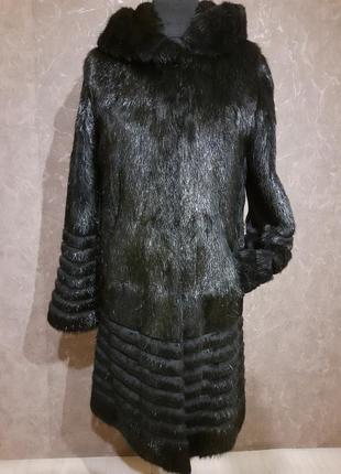 Шуба женская из нутрии с капюшоном и поясом 42 размера чорного цвета2 фото