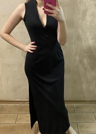 Платье чёрное, длинное платье, платье с разрезом,платье 44-463 фото
