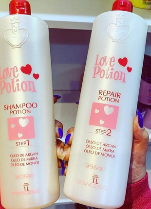 Набор для кератина love potion repair óleo de argan: шампунь 1000 мл + кератин 1000 мл1 фото