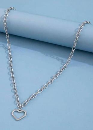Чокер сердце сердечко серебристый серебряный колье ожерелье сердце сердечко цепь цепочка3 фото
