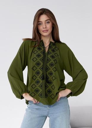 Зеленая женская вышиванка крестиком хаки2 фото