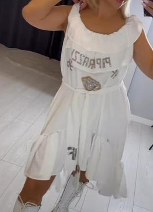 Шикарний білий сарафан, пластття рюші, хволани, бренд.