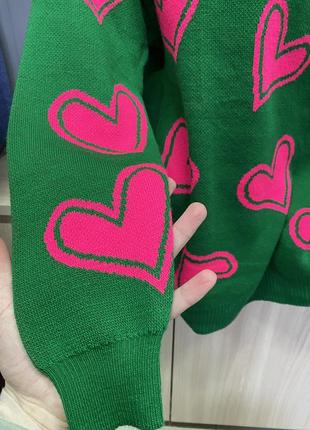 Зеленая кофта-туника в розовые сердечки 💕💕💕 2