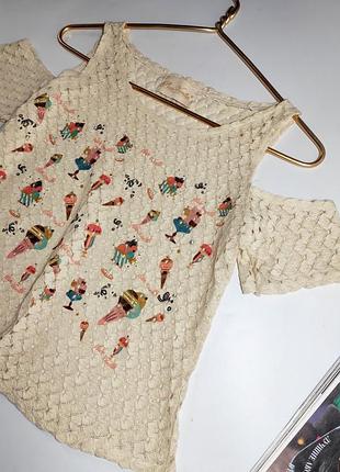 Майка/футболка женская бежевого цвета в принт с мороженным от бренда plain vanilla xs3 фото