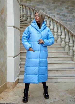Aiza куртка женская зимняя молодежная пуховик теплый пальто кокон одеяло оверсайз а521 голубого цвета2 фото