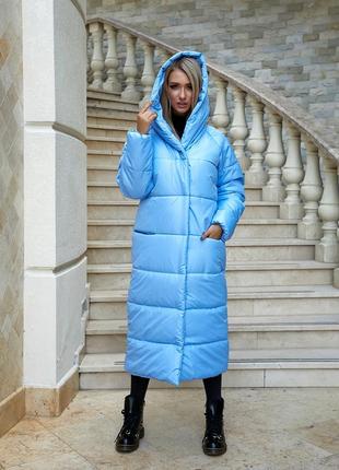 Aiza куртка женская зимняя молодежная пуховик теплый пальто кокон одеяло оверсайз а521 голубого цвета