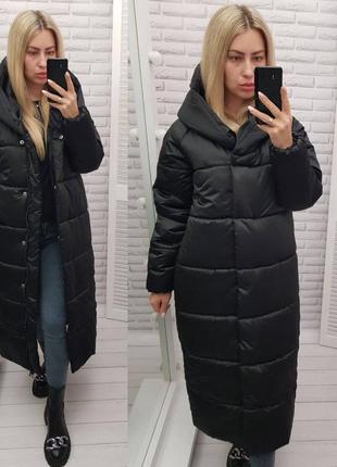 Aiza куртка жіноча зимова молодіжна пуховик теплий пальто кокон ковдра а521 змійка чорний глянець2 фото