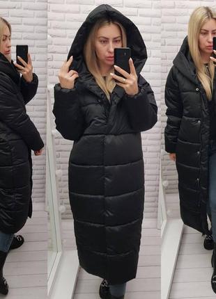 Aiza куртка жіноча зимова молодіжна пуховик теплий пальто кокон ковдра а521 змійка чорний глянець1 фото