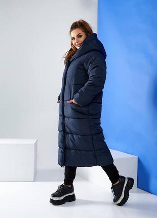 Aiza куртка жіноча зимова молодіжна пуховик теплий пальто кокон ковдра а521 блискавка темно-синій матовий синього кольору8 фото