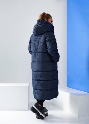 Aiza куртка жіноча зимова молодіжна пуховик теплий пальто кокон ковдра а521 блискавка темно-синій матовий синього кольору5 фото
