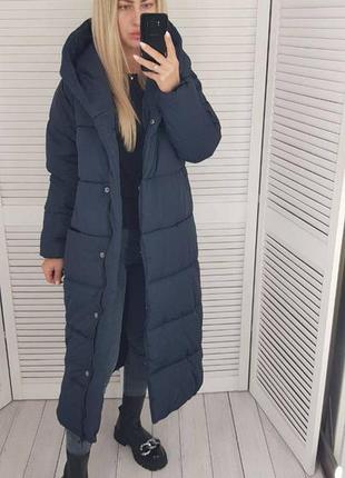 Aiza куртка жіноча зимова молодіжна пуховик теплий пальто кокон ковдра а521 блискавка темно-синій матовий синього кольору4 фото